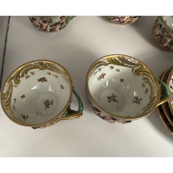 Antique RARE Capodimonte Italy Cherub Sea Serpent Twist Handle 6 Cups & Saucers! - Picture 12 of 16